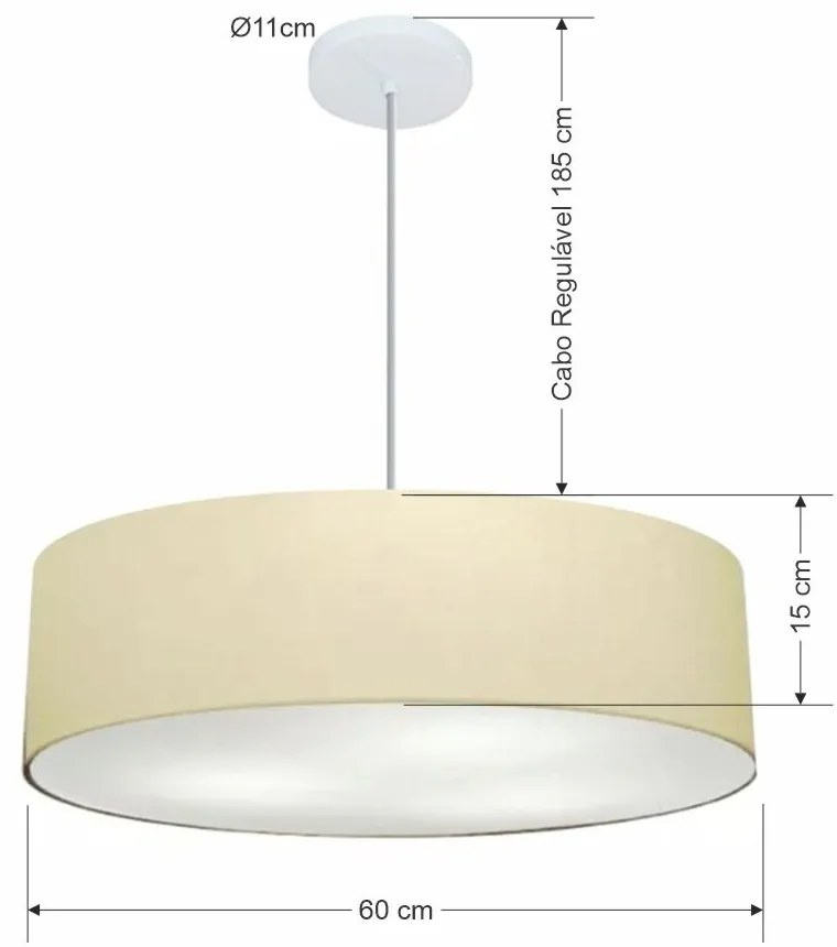 Lustre Pendente Cilíndrico Md-4221 Cúpula em Tecido 60x15cm Algodão Crú - Bivolt