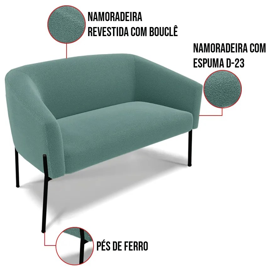 Sofá Namoradeira e 2 Poltronas Pé Ferro Pto Stella Bouclê Vd Menta D03 - D'Rossi