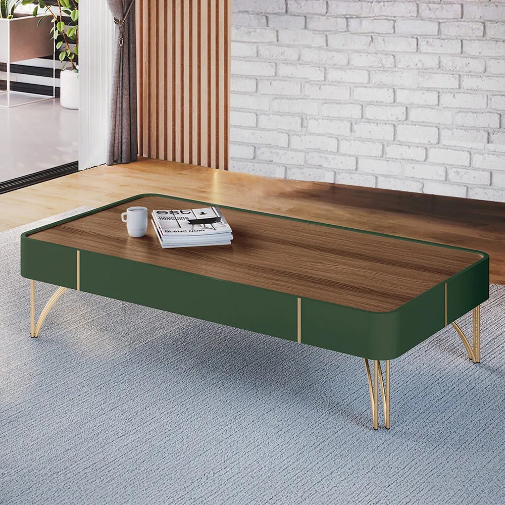 Mesa de Centro Cadenza com Pés em Aço Verde em MDP/MDF Pistache/Castanho G26 - Hb Móveis