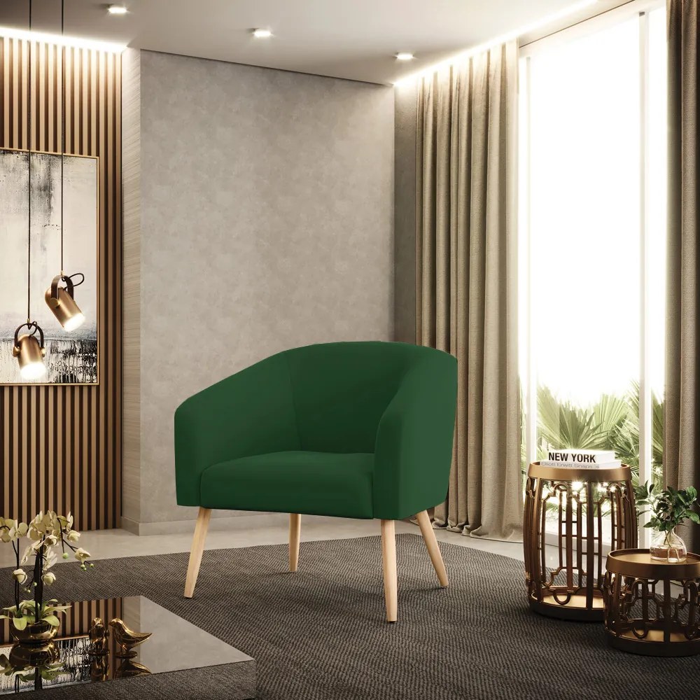 Poltrona Decorativa Pé Palito Natural Kit 2 Stella Veludo Verde D03 - D'Rossi