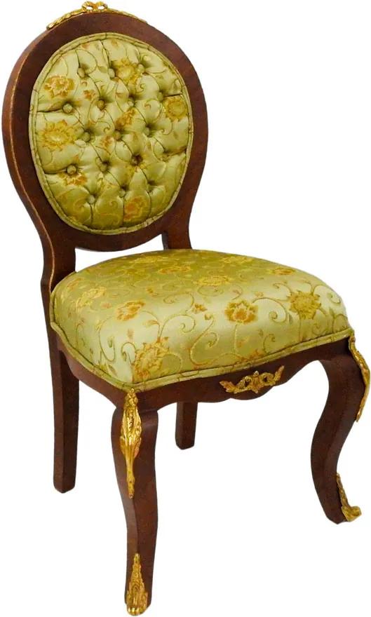 Cadeira em Madeira com Detalhes em Bronze e Estofado Verde Oliva - 105x63x58