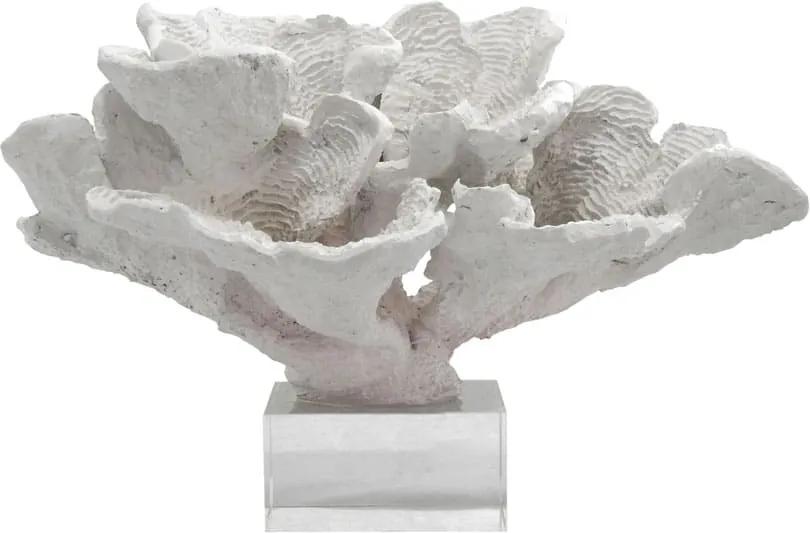 Escultura de Coral em Resina Branca e Base em Cristal - 24x31x32cm