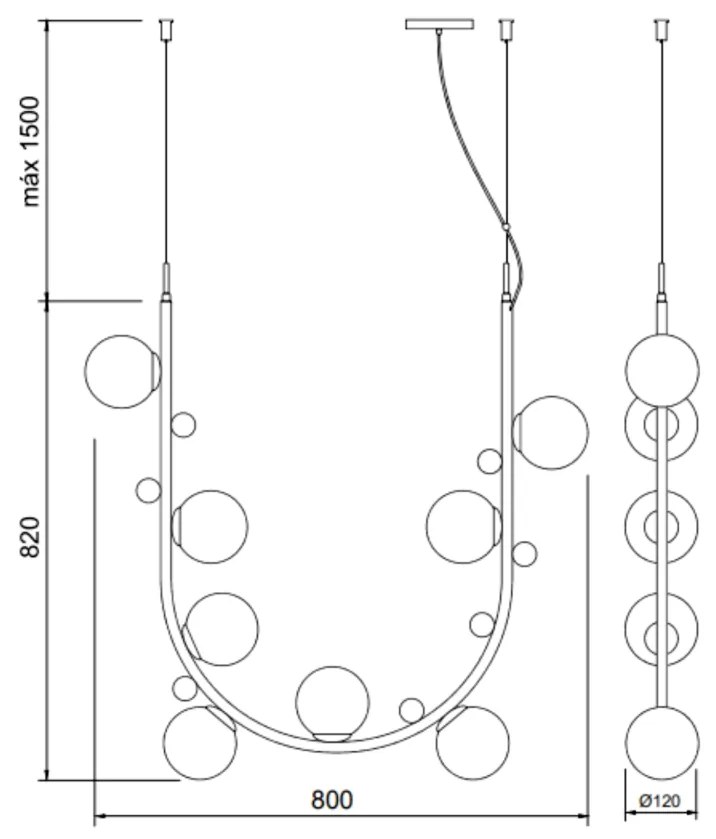 Pendente Aliança Arco Vertical 24X82X82Cm 08Xg9 Globo 10Cm - Usina 900... (CB-M - Cobre Metálico, Branco (Fosco))