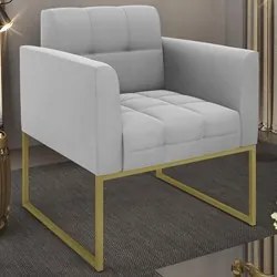 Poltrona Decorativa Base Industrial Dourado Ana Suede Cinza - Ibiza