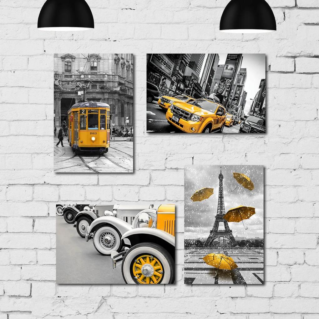Placa Decorativa MDF Cidades Detalhe Amarelo Kit 4un 30x40