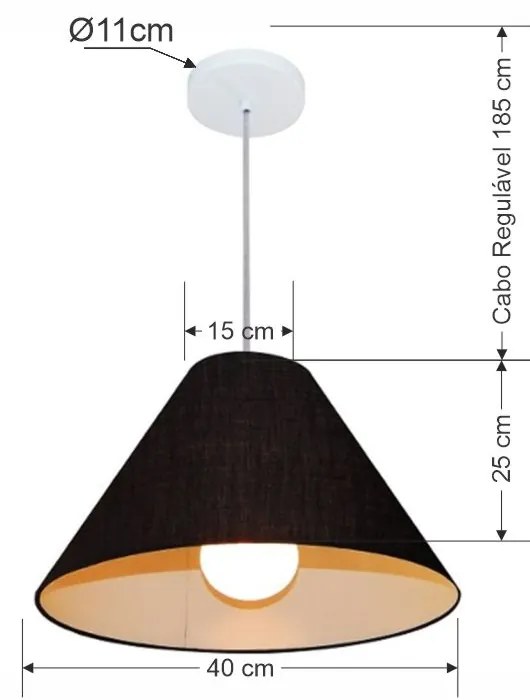 Lustre Pendente Cone Vivare Md-4078 Cúpula em Tecido 25/40x15cm - Bivolt