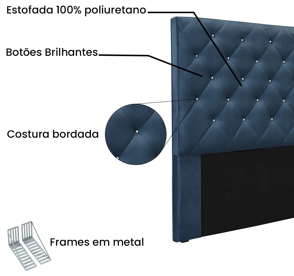 Cabeceira Cama Box Solteiro 90 cm Tania Veludo Azul Marinho S04 - D'Rossi