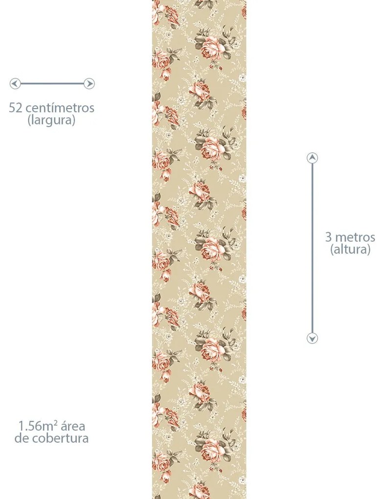 Papel de Parede Floral Marrom 0.52m x 3.00m