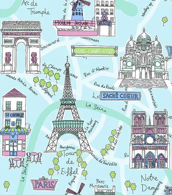 Papel de Parede Vinílico Paris Torre Eiffel Azul Color - Importado - Coleção Império Algodão Doce - 190966