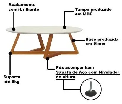 Mesa De Centro Classic Off White/Amêndoa – Tebarrot Móveis