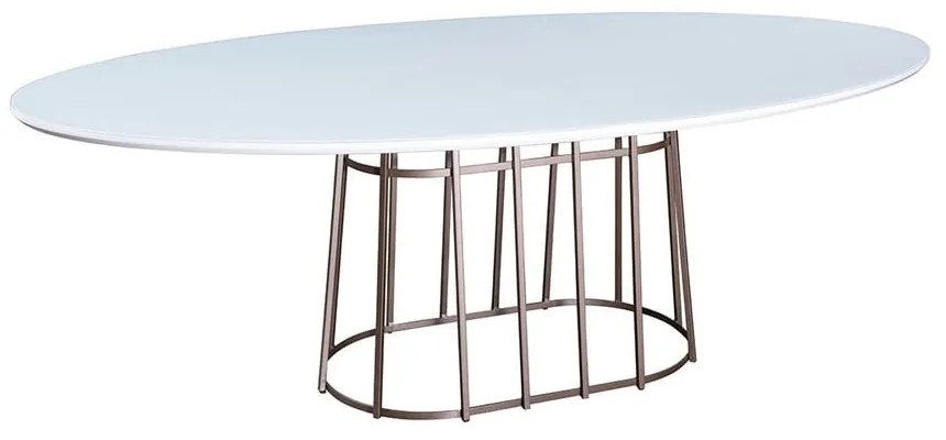 Mesa de Jantar Finny Oval Tampo Laca com Vidro Base Metal