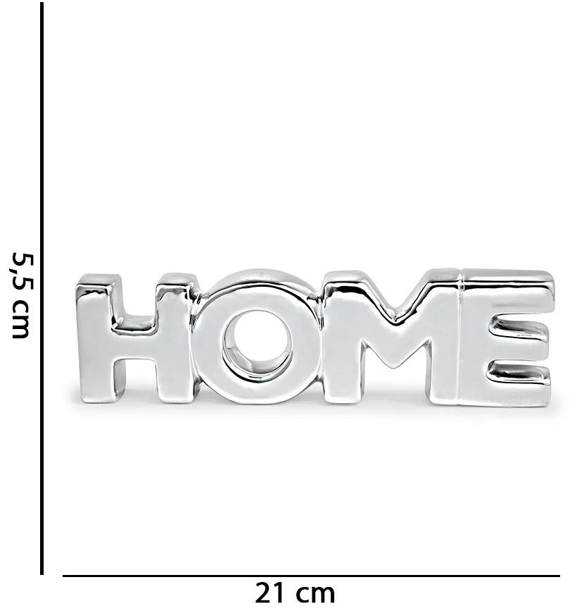 Enfeite Palavra Decorativa "Home" em Cerâmica Prata 5,5x21 cm - D'Rossi