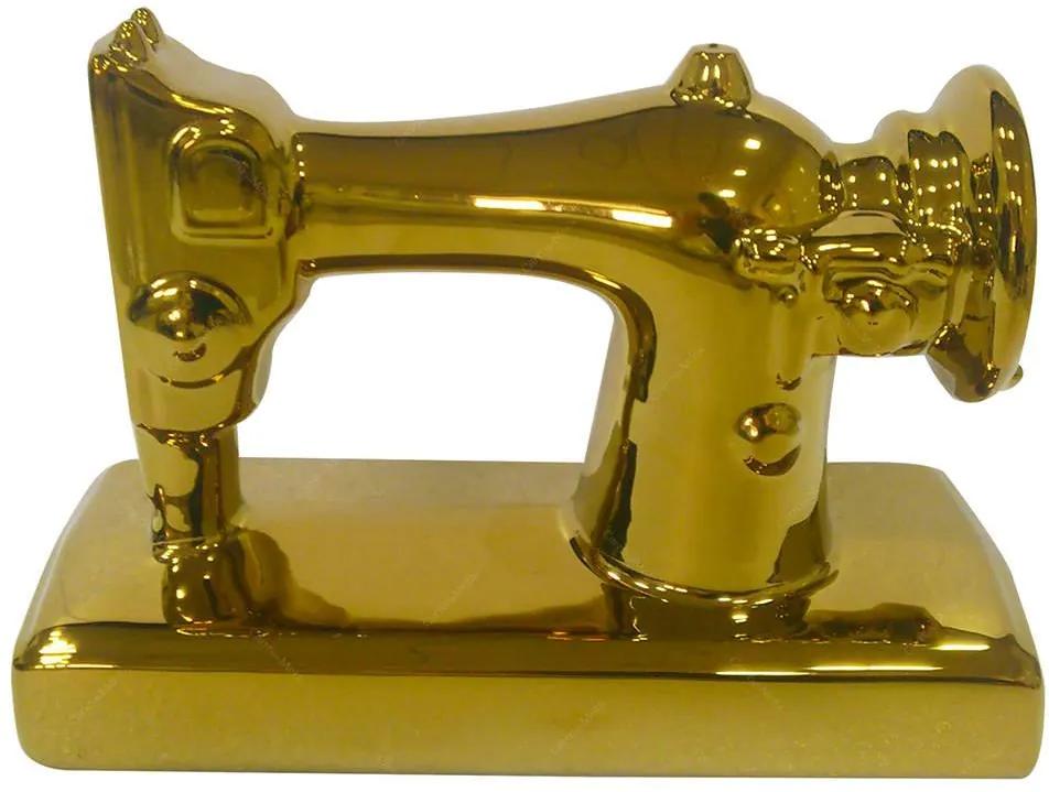 Estatueta Sewing Machine Dourado em Cerâmica - Urban - 22x15 cm