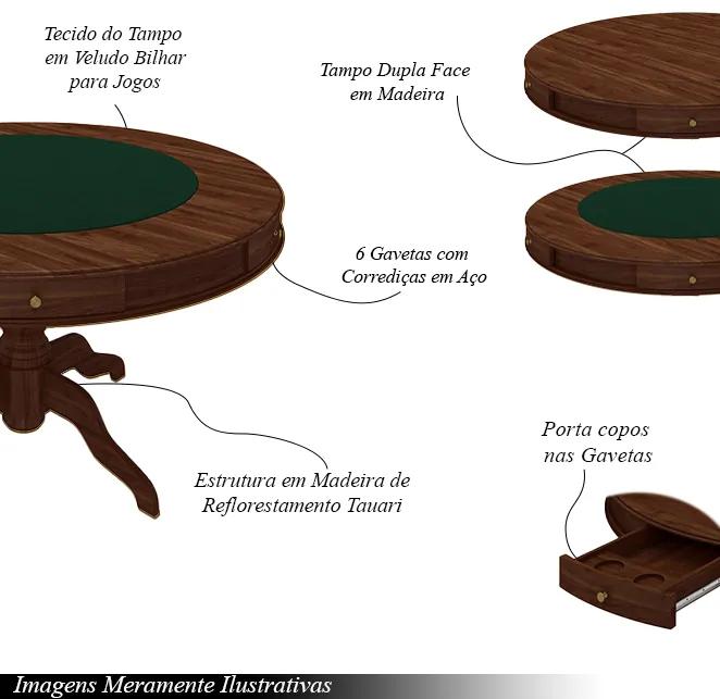 Mesa de Jogos Carteado 6 Lugares Bellagio com Gavetas e Tampo Reversível com Tecido Imbuia/Verde G42 - Gran Belo