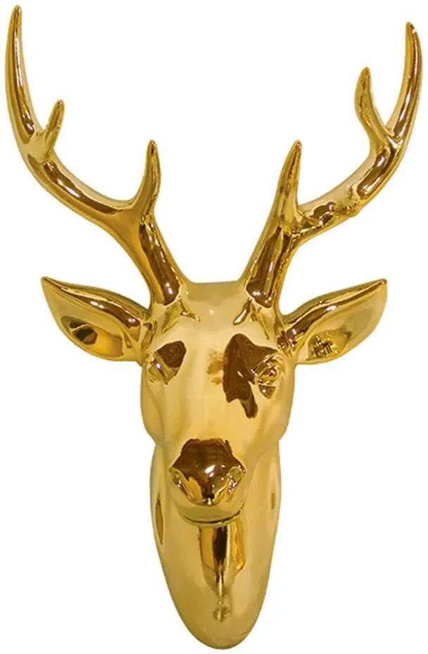 Escultura de Parede Cabeça de Cervo Dourado em Cerâmica - Urban