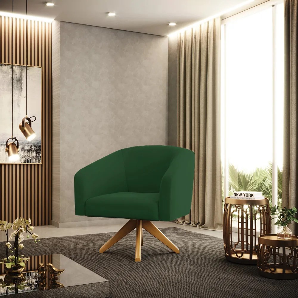 Poltrona Decorativa Giratória MA30 Stella Veludo Verde D03 - D'Rossi