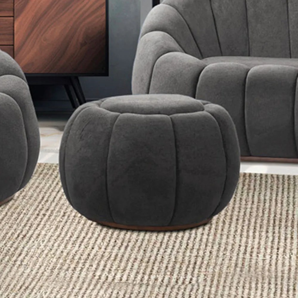 Puff Redondo Orgânico para Sala Cloud Bouclê Cinza Escuro E03 - D'Rossi