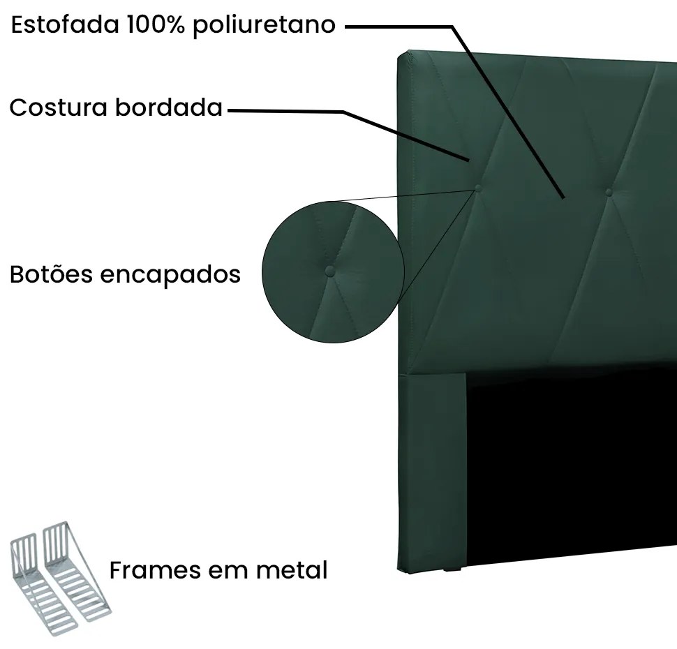 Cabeceira Cama Box Solteiro 90 cm Aquilla Veludo Verde S04 - D'Rossi