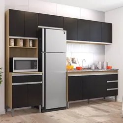 Cozinha Modulada 4 Peças Balcão com Pia 160cm Andréia Amêndoa/Preto -