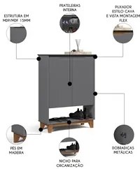 Sapateira para Hall de Entrada Quarto 68cm Flow Cinza - EJ Móveis