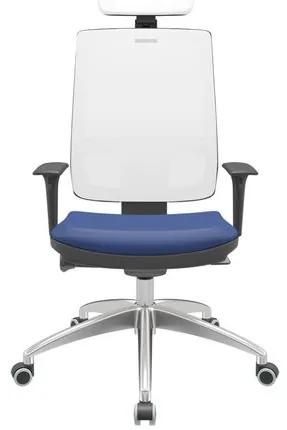 Cadeira Office Brizza Tela Branca Com Encosto Assento Vinil Azul Autocompensador 126cm - 63246 Sun House