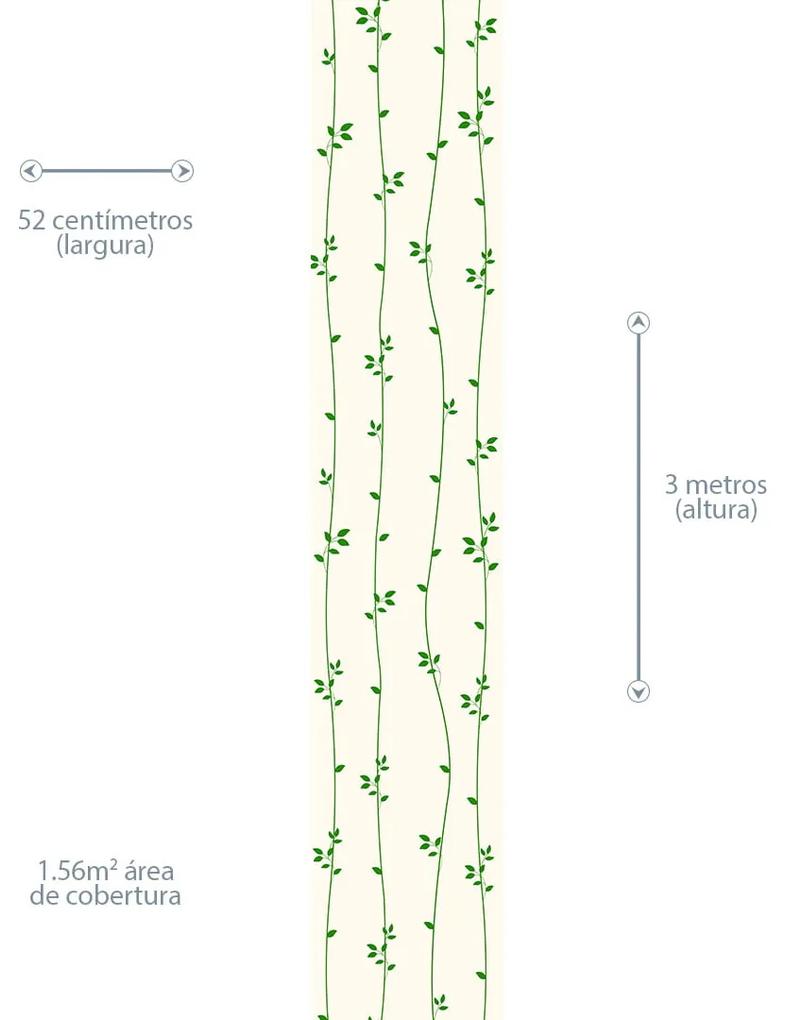 Papel de Parede Floral Creme e Verde 0.52m x 3.00m