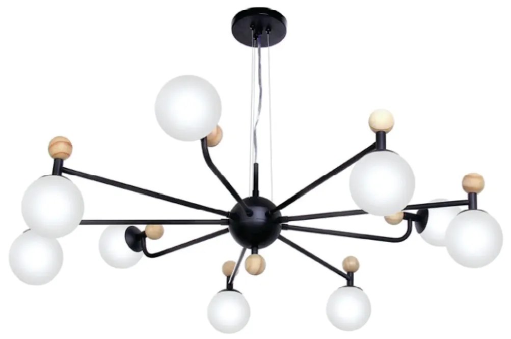 Pendente Redondo Detalhe Madeira Ø86X25Cm Metal E Globo Ø10Cm 09Xg9 |O... (GRAFITE / COBRE BRILHO, FOSCO (BRANCO))