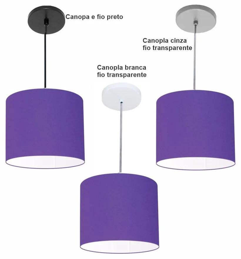 Luminária Pendente Vivare Free Lux Md-4107 Cúpula em Tecido - Azul-Marinho - Canopla branca e fio transparente