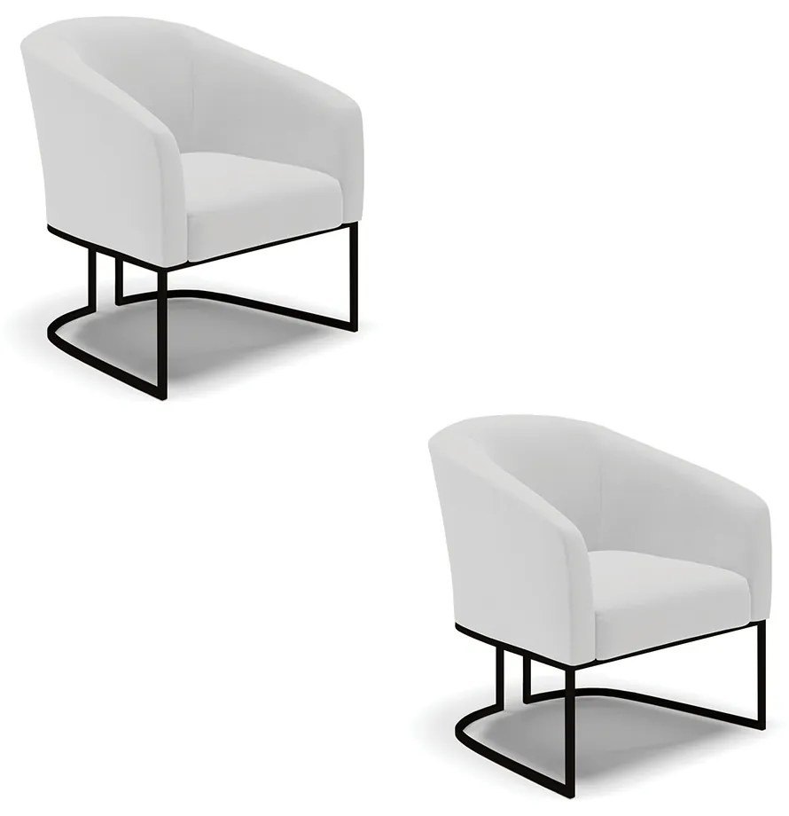 Poltrona Decorativa Industrial Preto Kit 2 Stella Linho D03 - D'Rossi - A05 Cinza