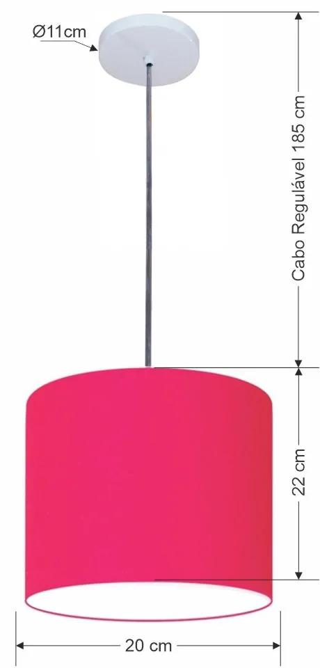 Luminária Pendente Vivare Free Lux Md-4105 Cúpula em Tecido - Pink - Canopla branca e fio transparente