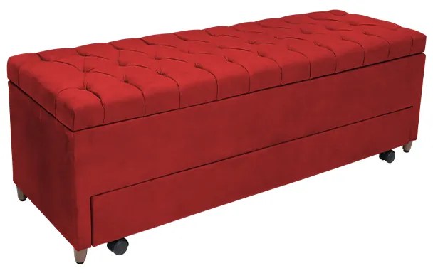 Calçadeira Baú com Sapateira Solteiro 90cm Paris Capitonê Suede Vermelho - Sheep Estofados - Vermelho