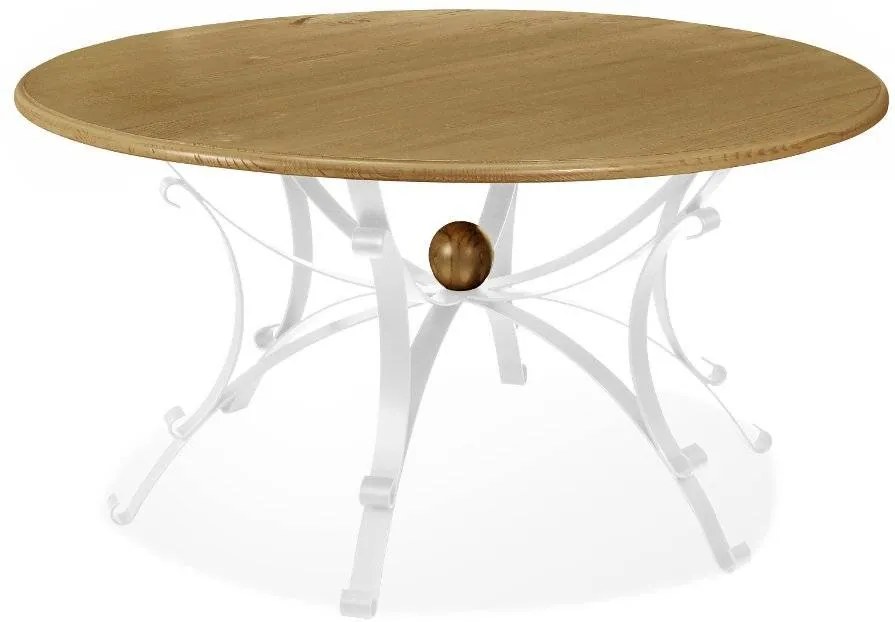 Mesa 6 lugares Redonda 150 cm de Madeira Maciça e Metal Branco Steel - Cor: Castanho Oregon