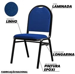 Kit 5 Cadeiras Hoteleiras Auditório Empilhável Linho M23 Azul - Mpozen