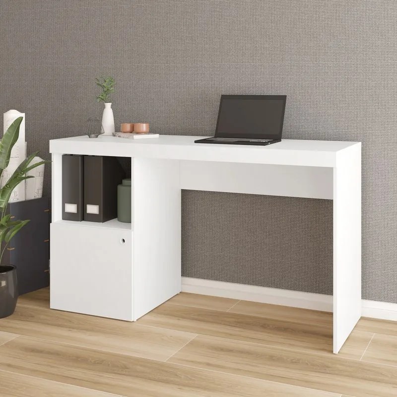 Escrivaninha 1 Porta 2 Nichos Office Branco com Bordas  - BRV Móveis