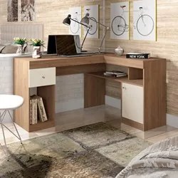 Mesa Para Computador Escrivaninha em L Nilo Buriti/Off White - Caemmun