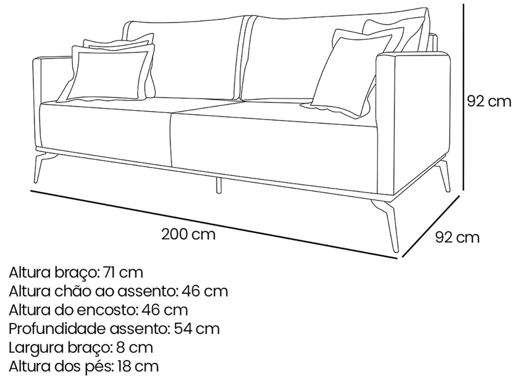 Sofá 3 Lugares Escritório Recepção Calypso 200cm Linho