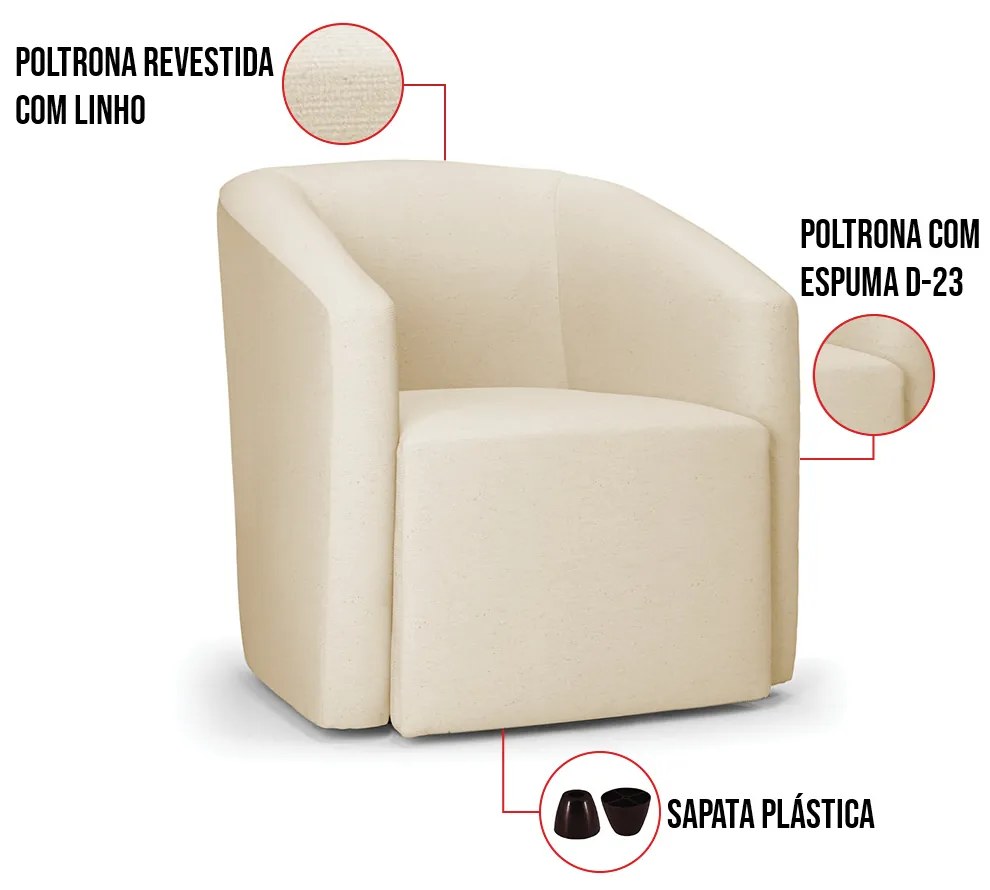 Poltrona Decorativa Orgânica Kit 2 Stella Max Linho D03 - D'Rossi - Bege