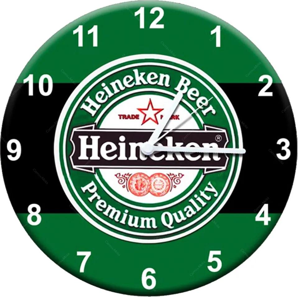 Relógio de Parede Heineken Beer Preto e Verde em MDF - 28 cm