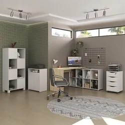 Conjunto Escritório Home Office 4 Peças Mity A06 Branco/Carvalho - Mpo