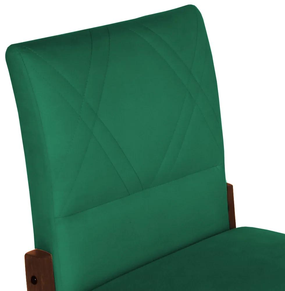 Conjunto 6 Cadeiras De Jantar Aurora Base Madeira Maciça Estofada Suede Verde Bandeira