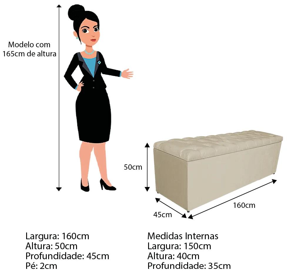 Calçadeira Estofada Liverpool 160 cm Queen Size Linho Bege - ADJ Decor