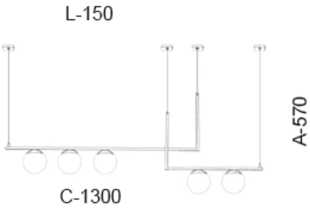 Pendente Retangular 130X15X57Cm Metal E Vidro 5 X G9 Globo Ø12Cm | Old... (CAFÉ / COBRE BRILHO, FOSCO)