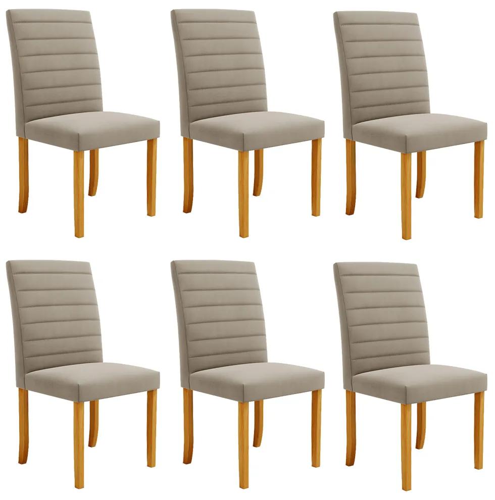 Kit 6 Cadeiras de Sala de Jantar Estofadas Veiga Madeira Maciça Suede Bege G78 - Gran Belo