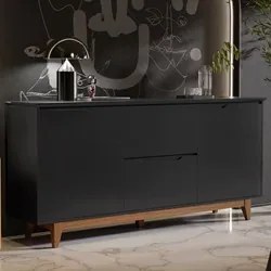 Buffet Aparador para Sala de Jantar 163cm Flow Preto - EJ Móveis