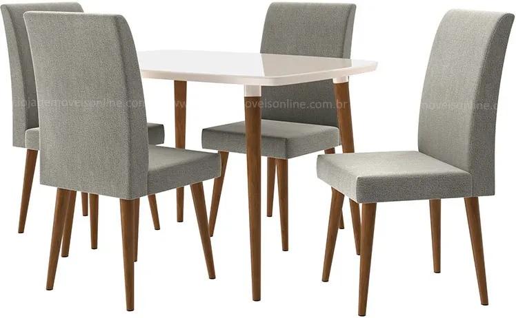 Conjunto Mesa Para Sala De Jantar Retrô 120 X 90 Com 4 Cadeiras Jade Rv Móveis - Off White/cinza