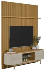 Painel Para TV 75 Pol Ripado e Rack Bancada Imperial L06 Tauari/Off Wh