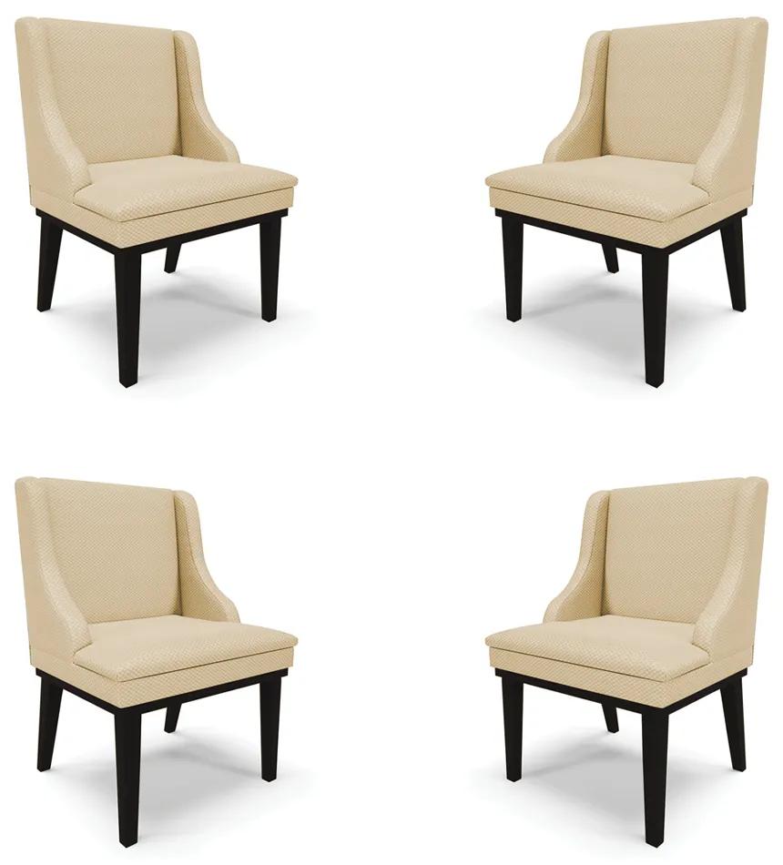 Kit 4 Cadeiras Decorativas Sala de Jantar Base Fixa de Madeira Firenze Veludo Luxo OffWhite/Preto G19 - Gran Belo