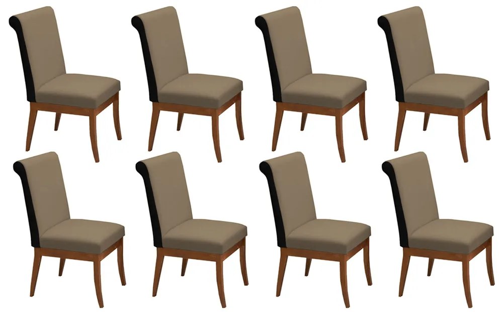 Conjunto 8 Cadeiras Larissa Aveludado Nude + Couríssimo Preto