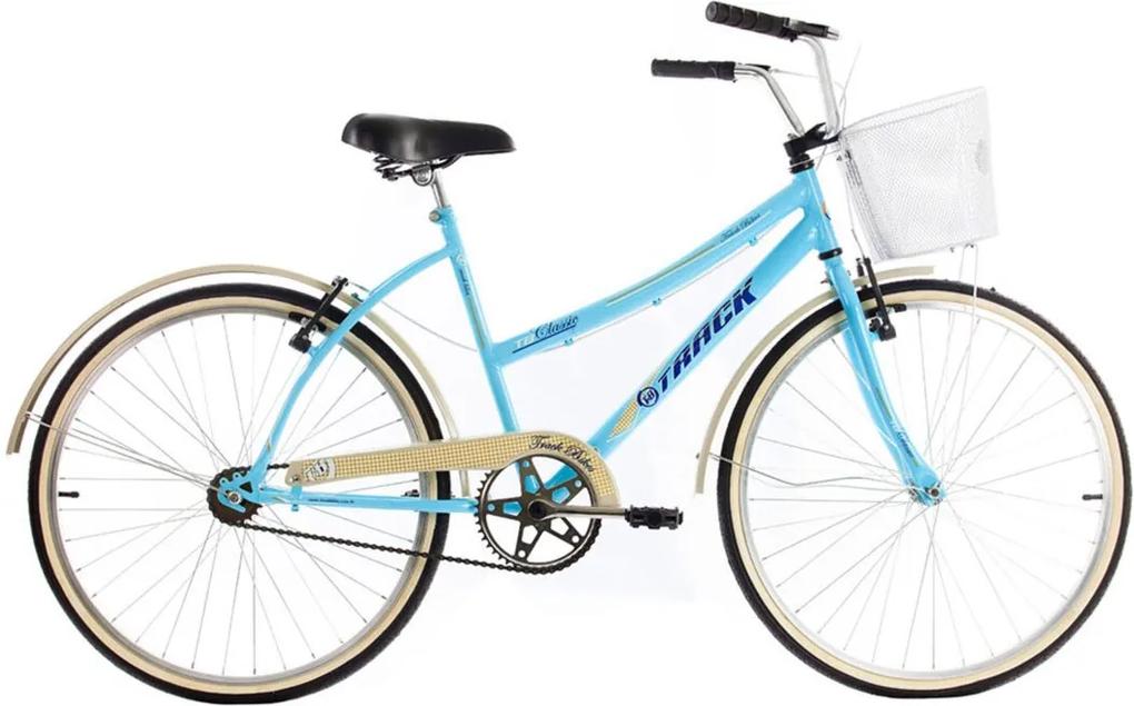 Bicicleta Aro 26 Confort Classic Plus Sem Marcha com Cestão e Paralama Azul Track & Bikes