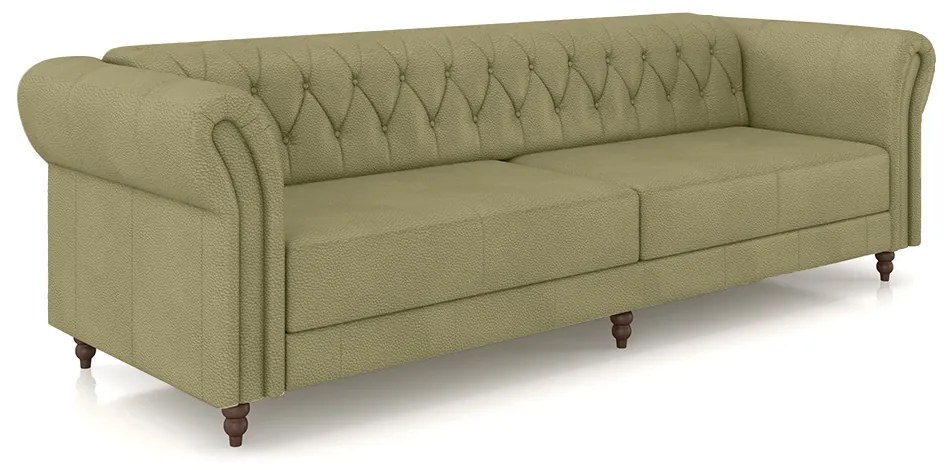 Sofá Living Sala de Estar Stanford Chesterfield 3 Lugares 240cm Pés de Madeira Couro Fendi G58 - Gran Belo